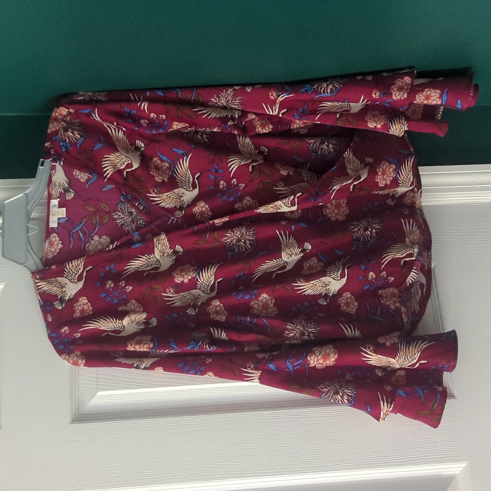 Charming Charlie Magenta Floral and Bird Print Long Sleeve Blouse